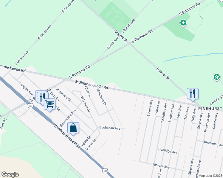 map of restaurants, bars, coffee shops, grocery stores, and more near 222 West Jimmie Leeds Road in Galloway