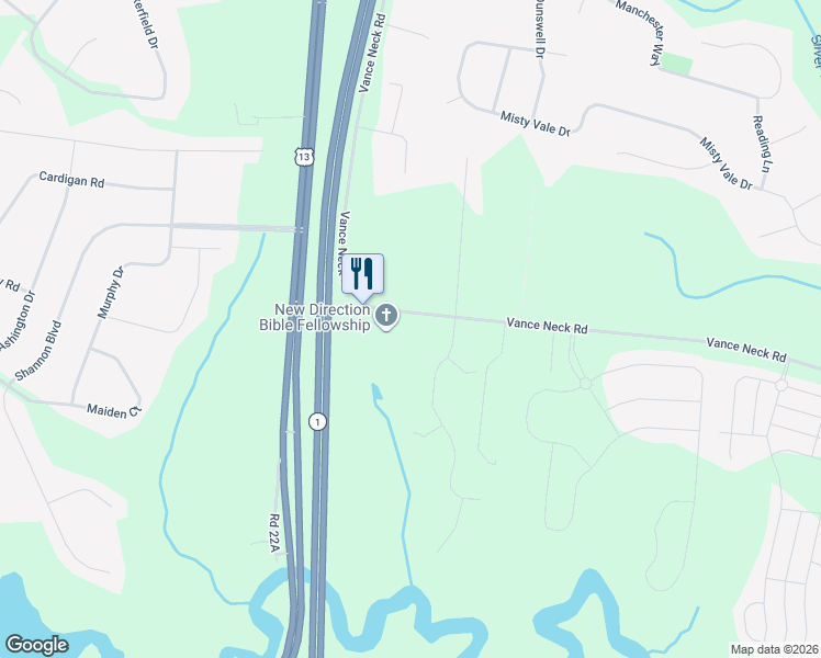 map of restaurants, bars, coffee shops, grocery stores, and more near 650 Vance Neck Road in Middletown