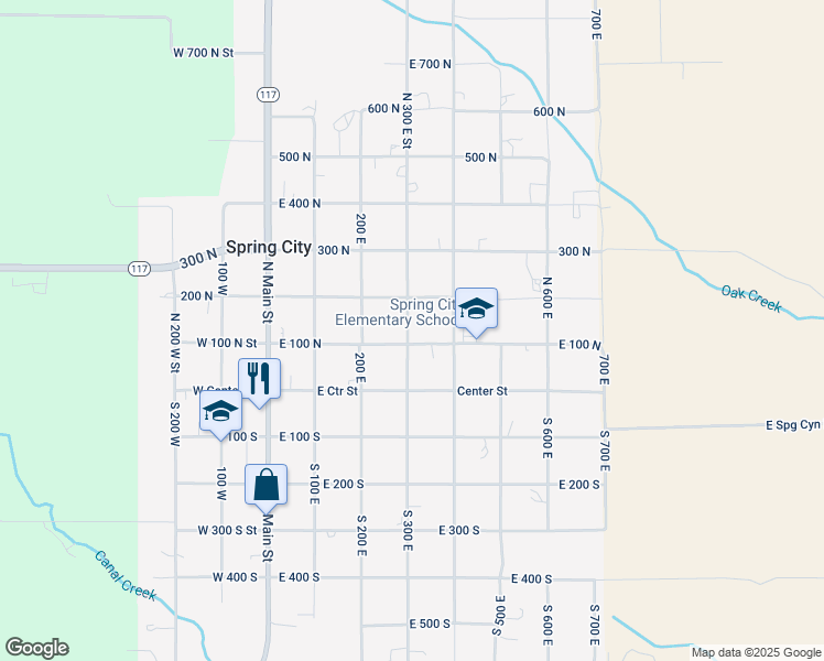 map of restaurants, bars, coffee shops, grocery stores, and more near 126 North 300 East Street in Spring City