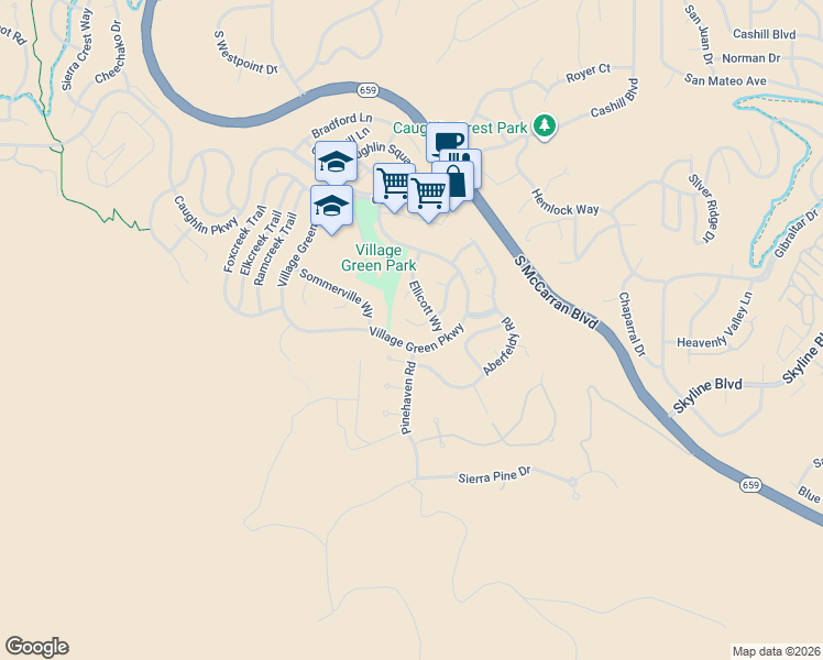 map of restaurants, bars, coffee shops, grocery stores, and more near 4550 Lynnfield Court in Reno
