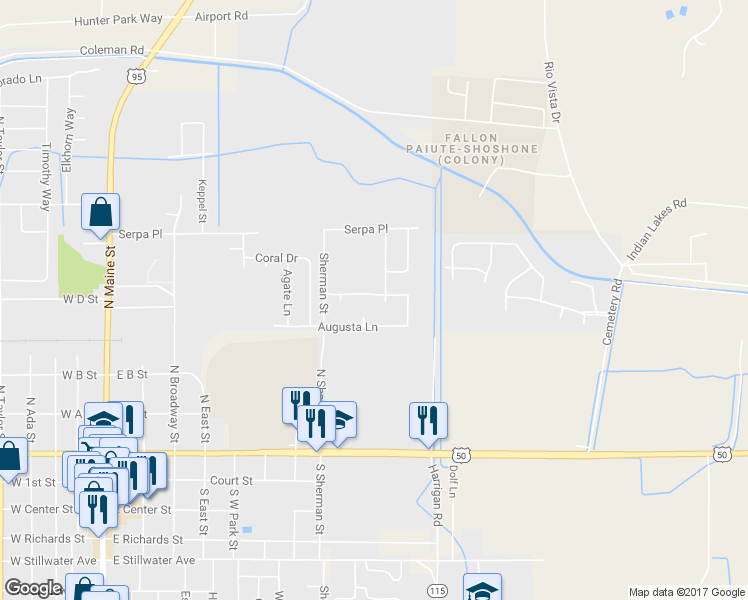 map of restaurants, bars, coffee shops, grocery stores, and more near 896 Woodhaven Drive in Fallon