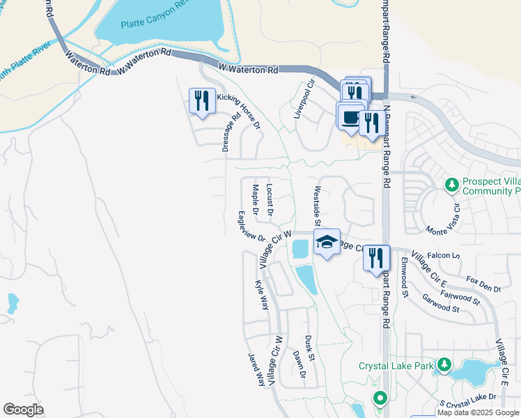 map of restaurants, bars, coffee shops, grocery stores, and more near 8138 Maple Drive in Littleton