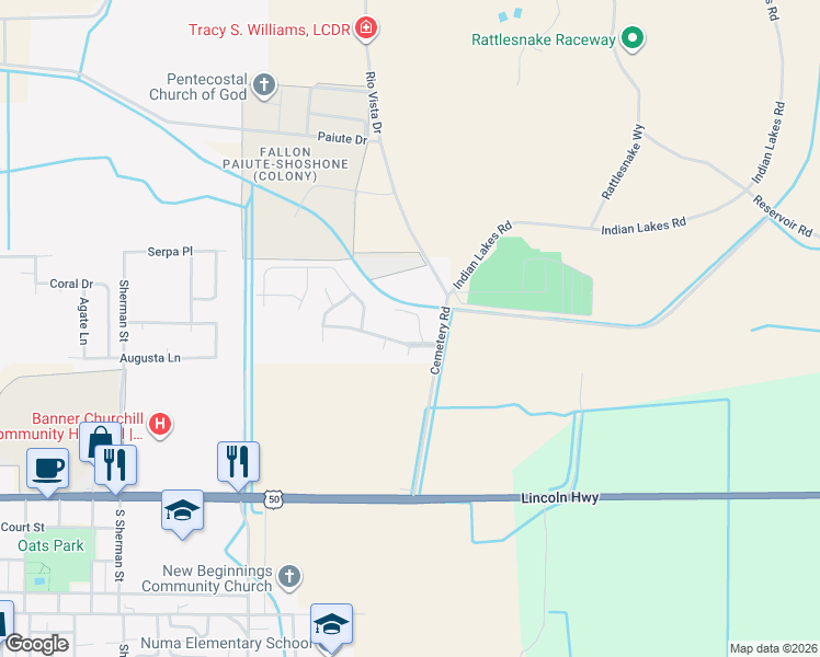 map of restaurants, bars, coffee shops, grocery stores, and more near 419 Cornerstone Court in Fallon