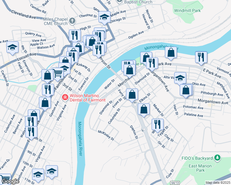 map of restaurants, bars, coffee shops, grocery stores, and more near in White Hall