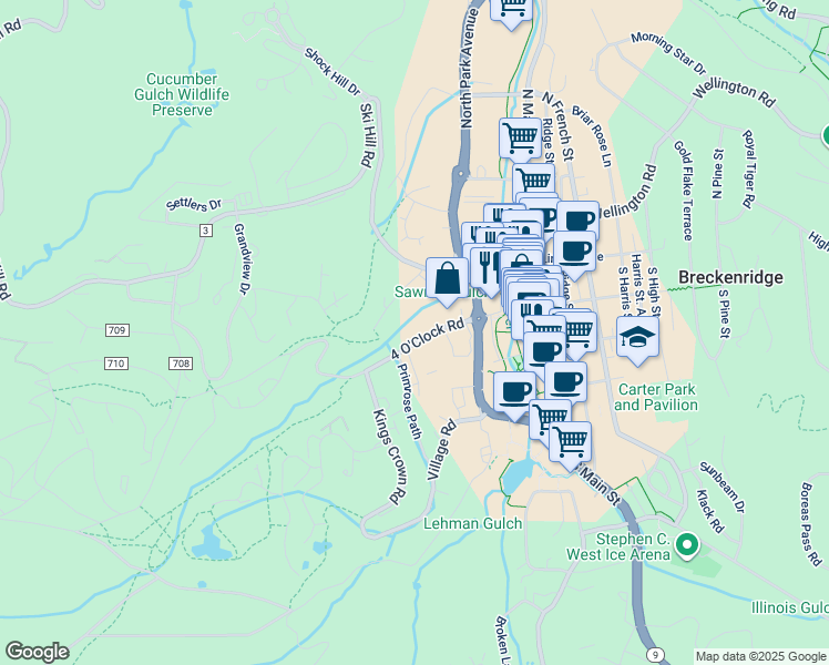 map of restaurants, bars, coffee shops, grocery stores, and more near in Breckenridge