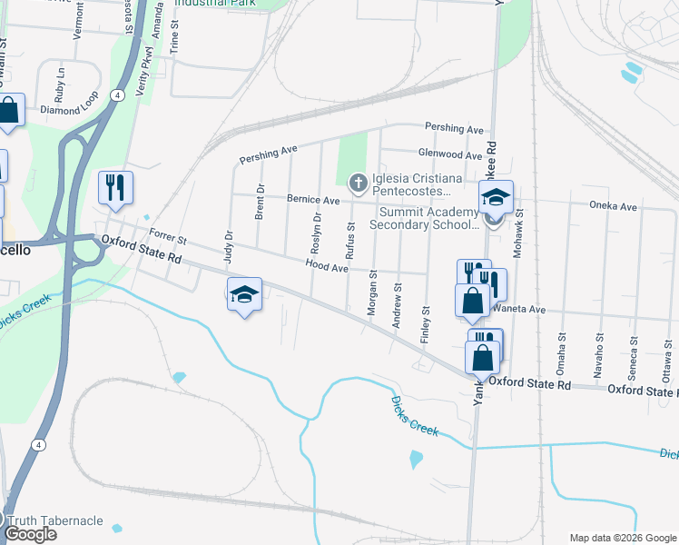 map of restaurants, bars, coffee shops, grocery stores, and more near 1420 Hood Avenue in Middletown