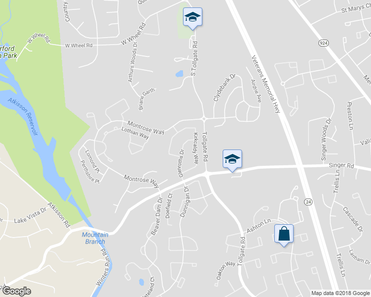 map of restaurants, bars, coffee shops, grocery stores, and more near 1919 Glenroths Drive in Abingdon