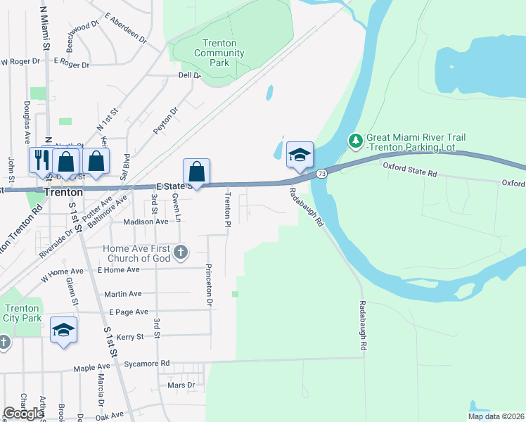 map of restaurants, bars, coffee shops, grocery stores, and more near 705 Nathan Drive in Trenton