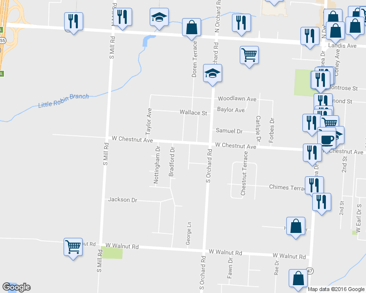map of restaurants, bars, coffee shops, grocery stores, and more near 1535 West Chestnut Avenue in Vineland