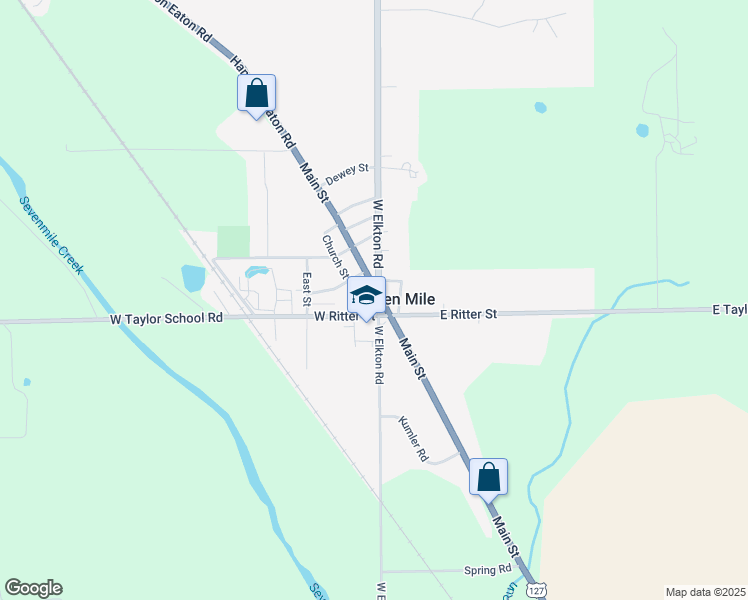 map of restaurants, bars, coffee shops, grocery stores, and more near 111 North Mill Street in Hamilton