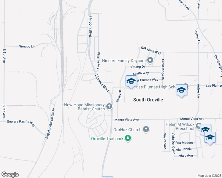 map of restaurants, bars, coffee shops, grocery stores, and more near 5424 Walmer Road in Oroville