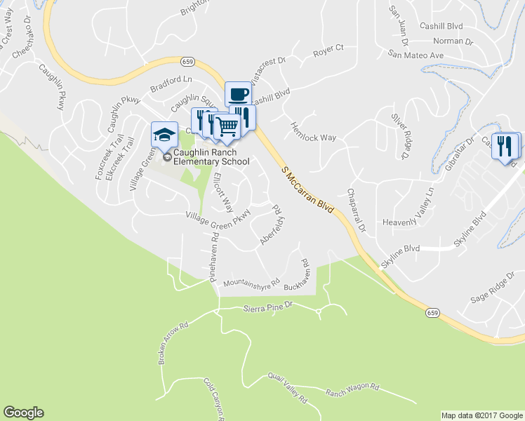 map of restaurants, bars, coffee shops, grocery stores, and more near 4321 Dundee Road in Reno