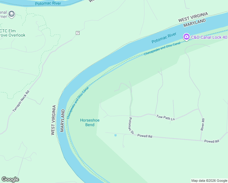 map of restaurants, bars, coffee shops, grocery stores, and more near 6126 Potomac Drive in Sharpsburg