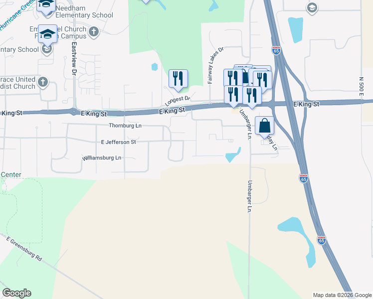 map of restaurants, bars, coffee shops, grocery stores, and more near 421 Reagan Circle in Franklin