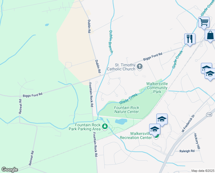 map of restaurants, bars, coffee shops, grocery stores, and more near 206 White Ferry Court in Walkersville