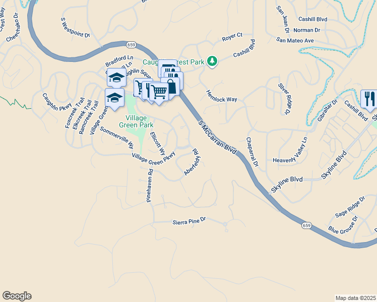 map of restaurants, bars, coffee shops, grocery stores, and more near 4321 Dundee Road in Reno