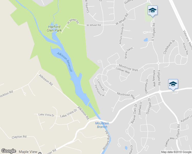 map of restaurants, bars, coffee shops, grocery stores, and more near 711 Perthshire Place in Bel Air