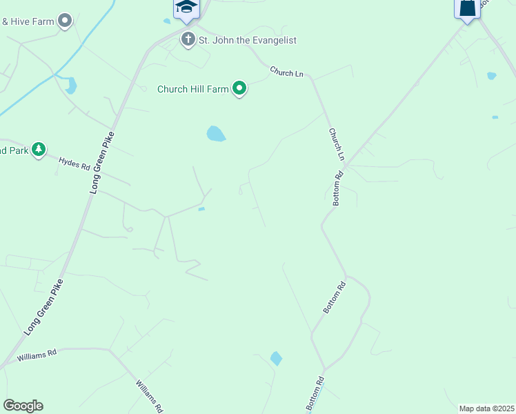 map of restaurants, bars, coffee shops, grocery stores, and more near 6009 Church Lane in Hydes