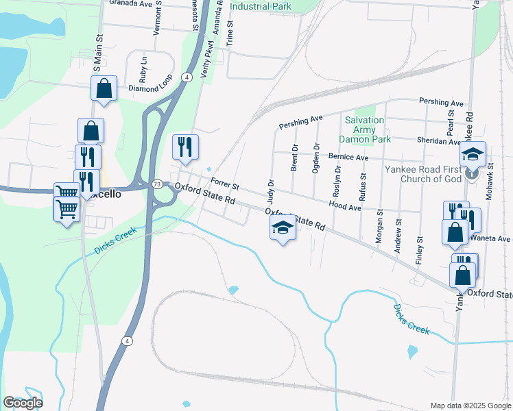 map of restaurants, bars, coffee shops, grocery stores, and more near 1207 Oxford State Road in Middletown