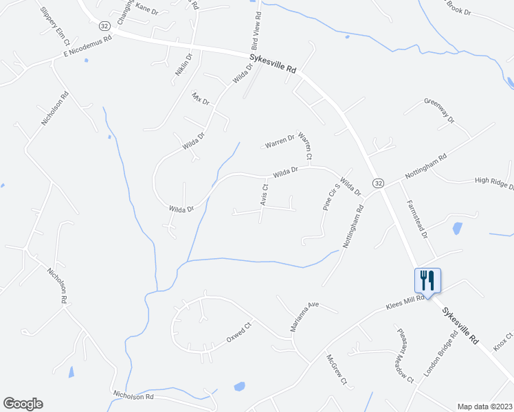 map of restaurants, bars, coffee shops, grocery stores, and more near 3404 Avis Court in Westminster