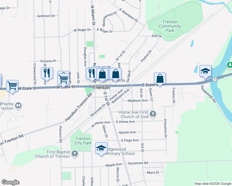 map of restaurants, bars, coffee shops, grocery stores, and more near 25 Potter Avenue in Trenton
