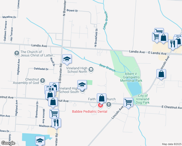 map of restaurants, bars, coffee shops, grocery stores, and more near 3010 East Chestnut Avenue in Vineland