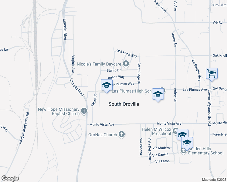 map of restaurants, bars, coffee shops, grocery stores, and more near 2255 Las Plumas Avenue in Oroville