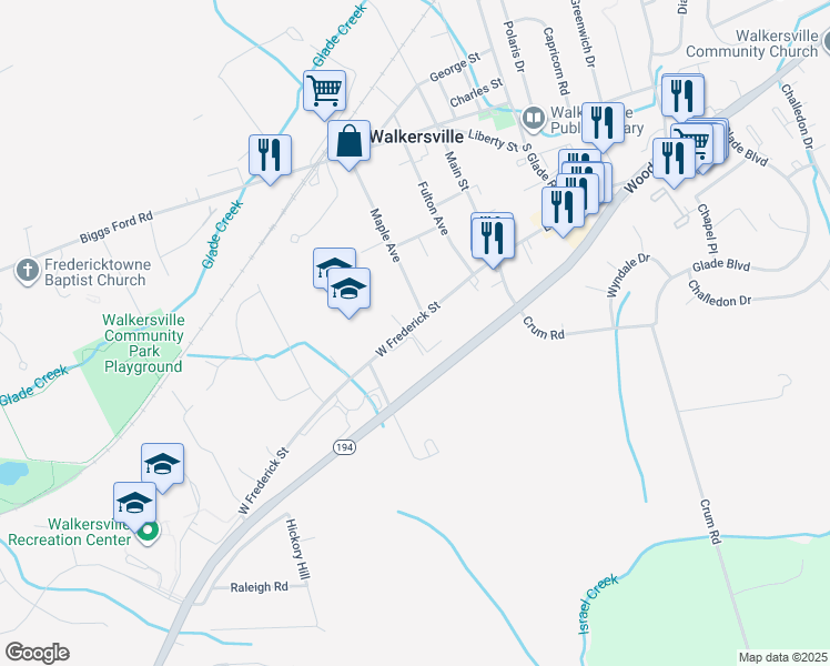 map of restaurants, bars, coffee shops, grocery stores, and more near 42 West Frederick Street in Walkersville