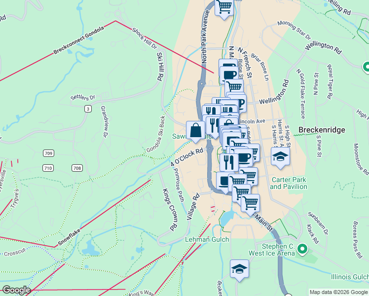 map of restaurants, bars, coffee shops, grocery stores, and more near in Breckenridge