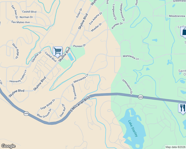 map of restaurants, bars, coffee shops, grocery stores, and more near 4444 Dant Boulevard in Reno