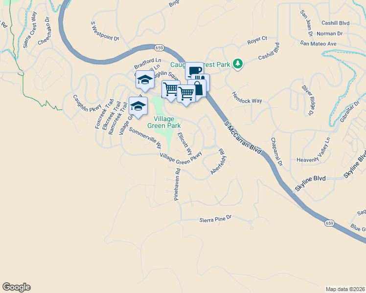 map of restaurants, bars, coffee shops, grocery stores, and more near 4550 Lynnfield Court in Reno