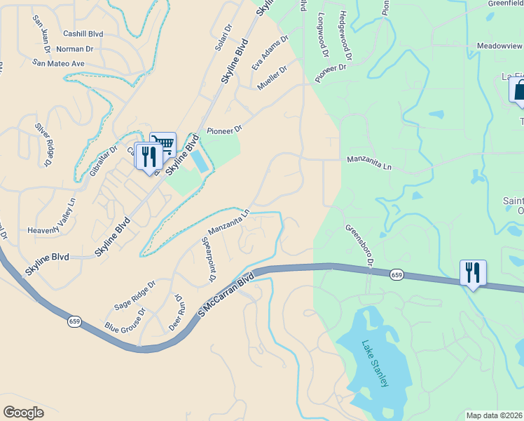 map of restaurants, bars, coffee shops, grocery stores, and more near 4444 Dant Boulevard in Reno