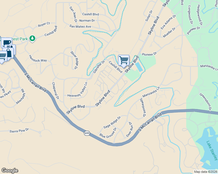 map of restaurants, bars, coffee shops, grocery stores, and more near 4500 Pisa Drive in Reno