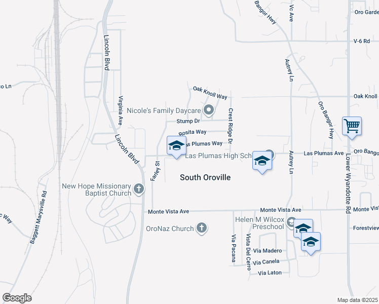 map of restaurants, bars, coffee shops, grocery stores, and more near 2262 Las Plumas Avenue in Oroville