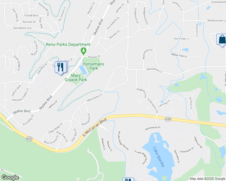 map of restaurants, bars, coffee shops, grocery stores, and more near 4444 Dant Boulevard in Reno