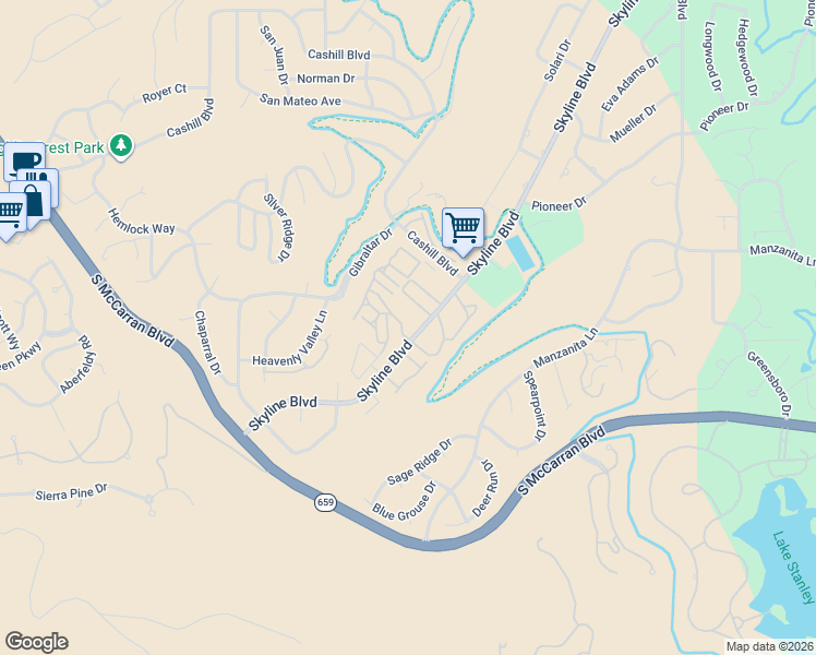 map of restaurants, bars, coffee shops, grocery stores, and more near 4500 Pisa Drive in Reno