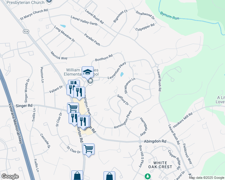 map of restaurants, bars, coffee shops, grocery stores, and more near 2812 Meredith Court in Abingdon