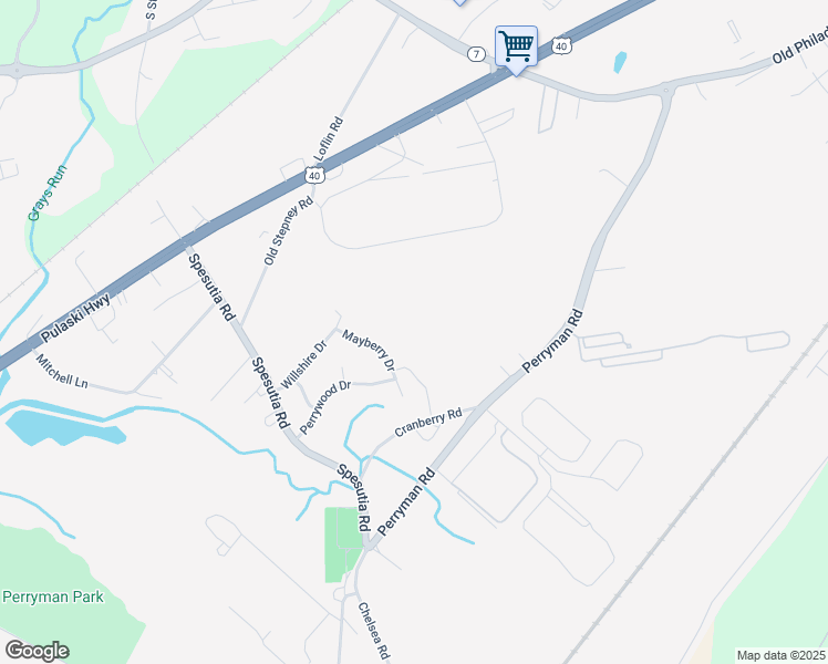 map of restaurants, bars, coffee shops, grocery stores, and more near 1414 Cranberry Road in Perryman