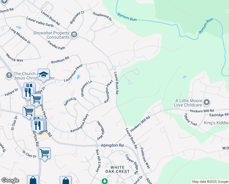 map of restaurants, bars, coffee shops, grocery stores, and more near 2956 Sunderland Court in Abingdon