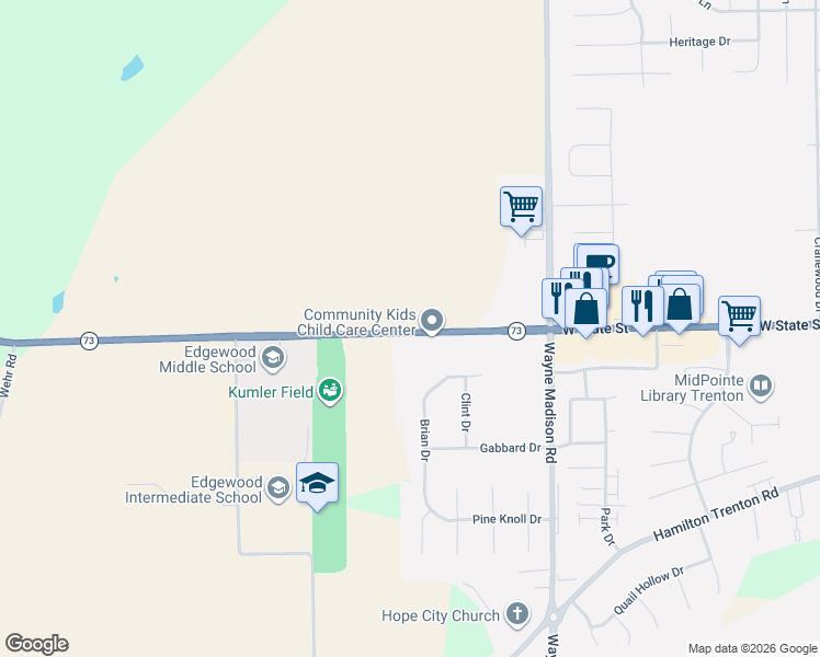 map of restaurants, bars, coffee shops, grocery stores, and more near 5158 Trenton Oxford Road in Trenton