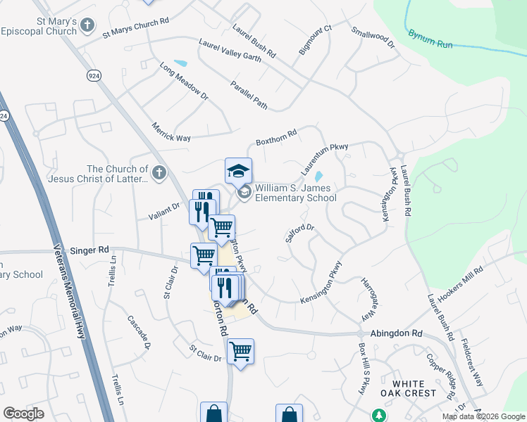 map of restaurants, bars, coffee shops, grocery stores, and more near 1 Laurentum Pkwy in Bel Air South