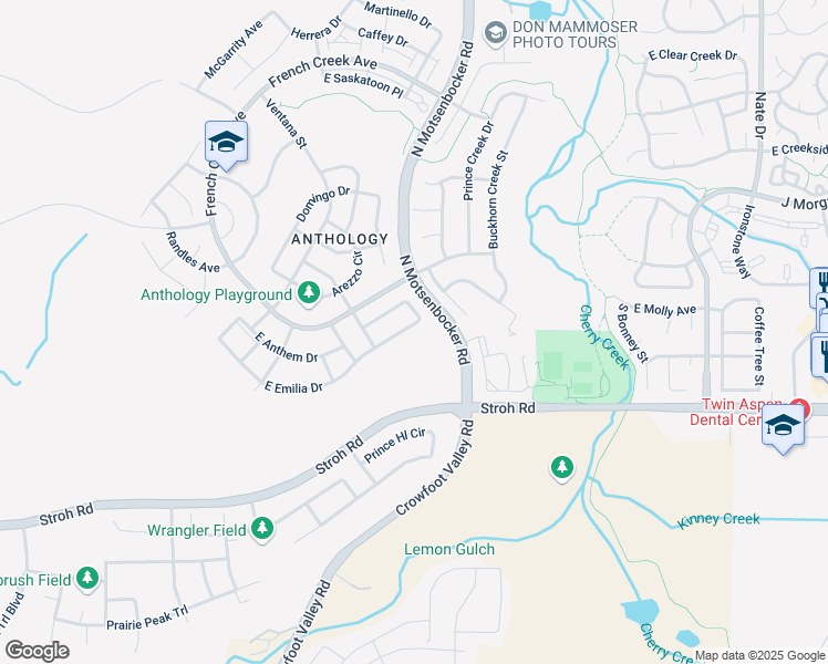 map of restaurants, bars, coffee shops, grocery stores, and more near 12984 Banyon Circle in Parker