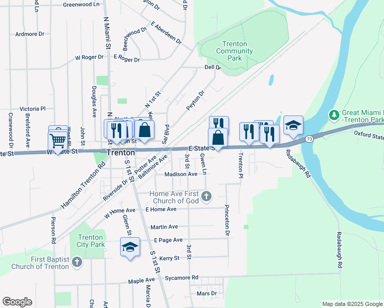 map of restaurants, bars, coffee shops, grocery stores, and more near 400 East State Street in Trenton