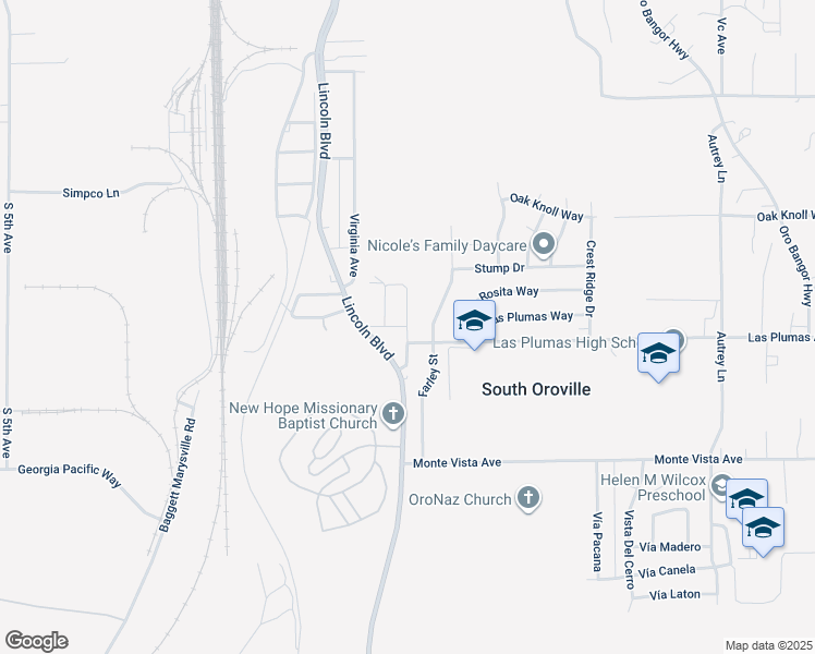 map of restaurants, bars, coffee shops, grocery stores, and more near 5341 Walmer Road in Oroville
