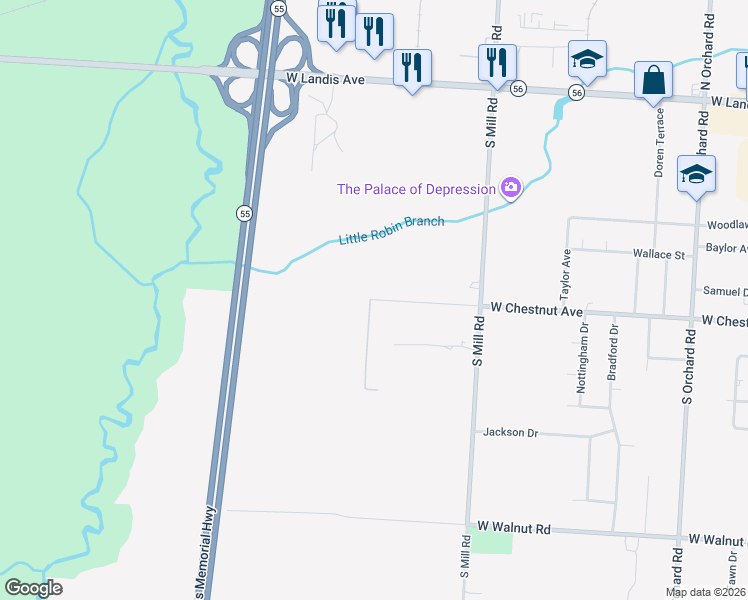 map of restaurants, bars, coffee shops, grocery stores, and more near 2139 West Chestnut Avenue in Vineland