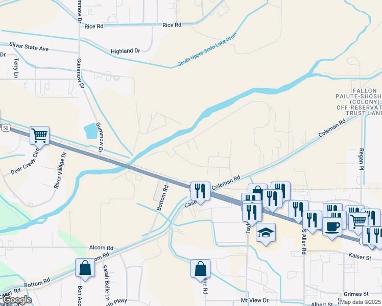 map of restaurants, bars, coffee shops, grocery stores, and more near 2607 Verona Drive in Fallon