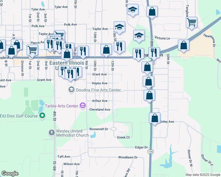 map of restaurants, bars, coffee shops, grocery stores, and more near 1721 12th Street in Charleston