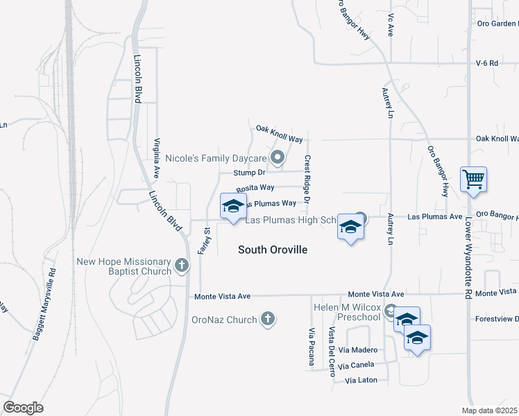map of restaurants, bars, coffee shops, grocery stores, and more near 17 Las Plumas Way in Oroville