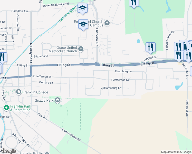 map of restaurants, bars, coffee shops, grocery stores, and more near in Franklin