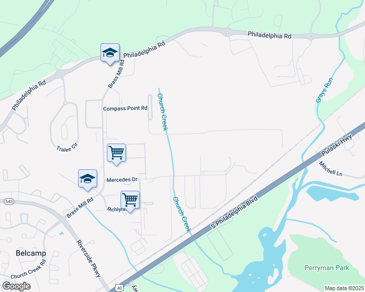 map of restaurants, bars, coffee shops, grocery stores, and more near 4606 Appliance Drive in Belcamp